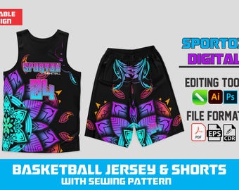 Editable Basketball Jersey and Shorts Template | Digital Mockup for Sports Uniform | CDR, EPS Files | DIY Sublimation Design"