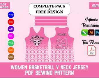 Women Basketball Jersey Sewing Pattern PDF | V Neck Sportswear Template | DIY Team Uniform | Printable Digital Download