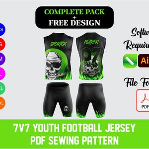 7v7 Youth Football Jersey Sewing Pattern | Sports Uniform Template | Digital Download Cut & Sew Pattern | DIY Youth Football Sizes YXS–Y2XL