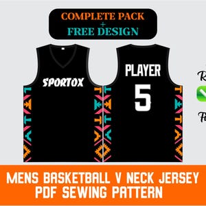 Patrón de costura para camiseta de baloncesto / Camiseta deportiva de cuello en V para adultos (Descarga PDF, tallas XS-4XL)