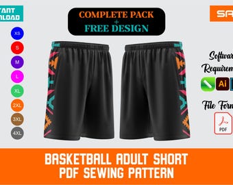 Basketball Shorts Sewing Pattern PDF | Adult Sizes XS-4XL | Digital Download | Sportswear DIY Cut & Sew Template | Instant Download