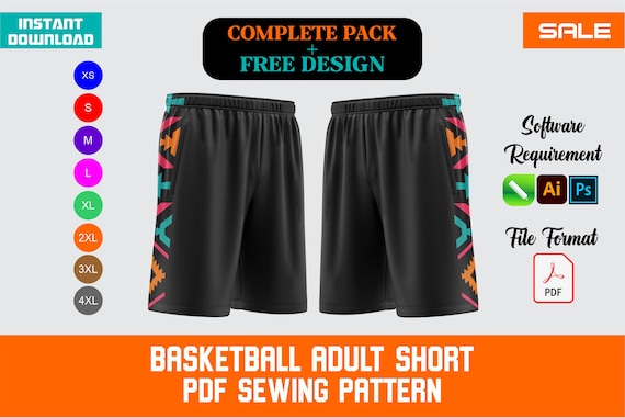 Basketball Shorts Sewing Pattern PDF | Adult Sizes XS-4XL | Digital Download | Sportswear DIY Cut & Sew Template | Instant Download