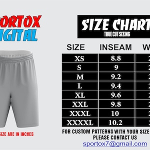 "Adult basketball shorts size chart – inseam and waist measurements from XS to 4XL in inches."