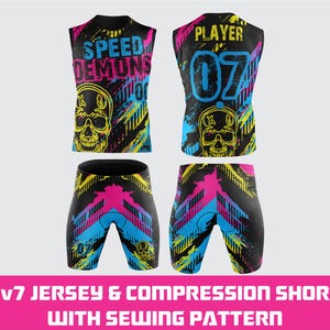 7v7 Football Jersey & Compression Shorts Mockup | Editable CDR EPS PDF Template | Sports Uniform Sewing Pattern for Sublimation&quot;