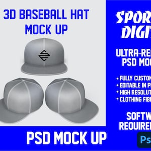 3D Baseball Hat Mockup PSD | Editable Cap Mock Up Template | High Resolution Digital Download for Photoshop | Customizable Hat Design Mockup