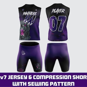 7v7 Football Jersey & Compression Shorts Mockup Template | Panthers Design | Editable CDR, EPS, PDF Sewing Pattern | Digital Download&quot;