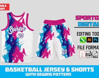 Editable Basketball Jersey and Shorts Mockup | CDR, AI, EPS Formats | Custom Sportswear Template | Sewing Pattern Included"