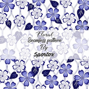 Elegant Blue Floral Seamless Pattern | Navy and White Flower Digital Paper | Vintage Botanical Print | Fabric & Scrapbooking Design&quot;