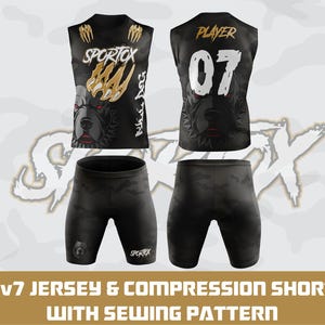 7v7 Jersey & Compression Shorts Mockup Template | Editable CDR, AI, EPS Files | Sports Uniform Design with Sewing Pattern&quot;