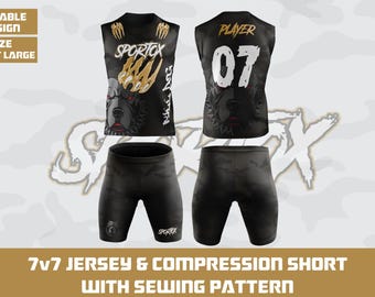 7v7 Jersey Compression Shorts Mockup Template Editable CDR, AI