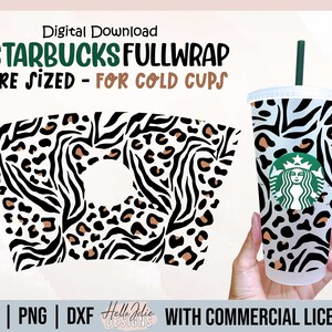 Pełny owinięty nadruk z panterką na zimny kubek SVG, Sbux Cold Cup SVG, Cheetah Cup Full Wrap SVG, Cheetah Print SVG Cold Cup SVG
