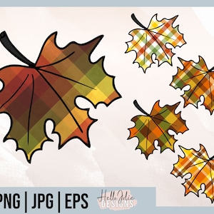 Fall Leaves Sublimation, Leaf Bundle Clipart, Plaid Leaves png, Autumn Leaves Clipart