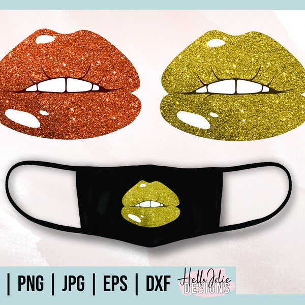 Glitter Dripping Lips svg, Gold Dripping Lips Clipart, Lip Drip svg, Biting Lips svg, Lips svg Cut Files, Lips Face Mask svg