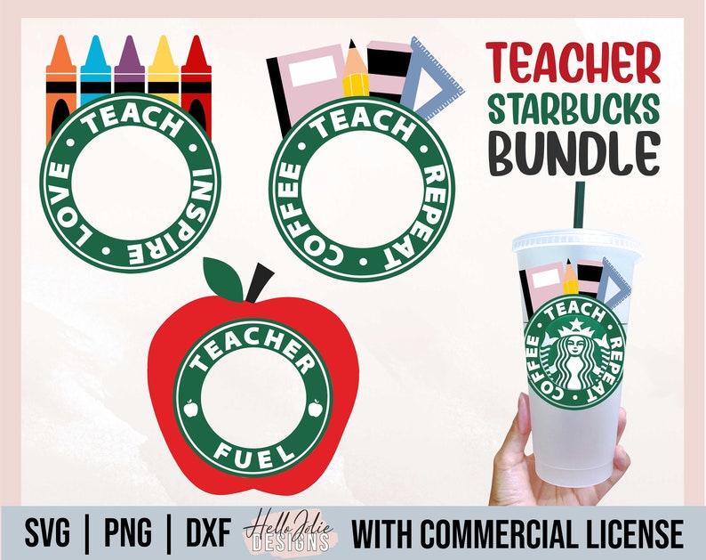 Teacher Bundle Starbucks Cup svg Teacher Fuel Starbucks Cold | Etsy