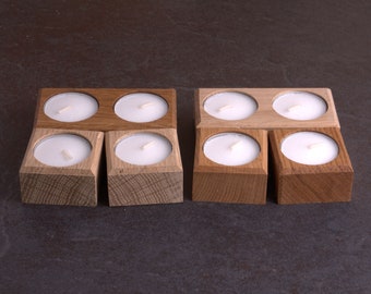 Oak set of tea light holders, rustic candle holder, Home decor, Wedding. Reclaimed / repurposed and handmade.