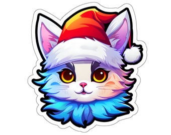 Christmas Cat Stickers, CCS4, Santa hat, gift for cat lovers, gift for kids, Christmas, festive, feline, holiday, cute kitty cat