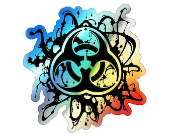 Biohazard Holographic Symbol Sticker, B18H, hazardous, danger sticker, beware, creepy, spooky, logo, holographic, hazard, metallic, shiny