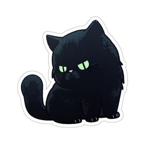 Fat Black Cat Sticker, #3 Fatty Kitty, fat cat, black cat, cute, adorable, kitty kat, kitty cat, sticker, fluffy, furry, Kiss-Cut Stickers