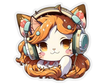 Headphone Cat Stickers, H3, gift for cat lovers, cute cats, kitty cat sticker, music lovers, adorable cat sticker, Kiss-Cut Stickers