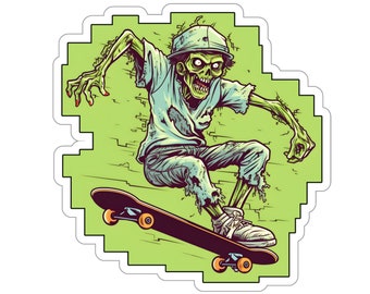 Retro Zombie Skater Stickers, ZS10, zombie stickers, nostalgia, 80s, 90s, skateboard, skater, undead, gift for horror fan, vintage, decal