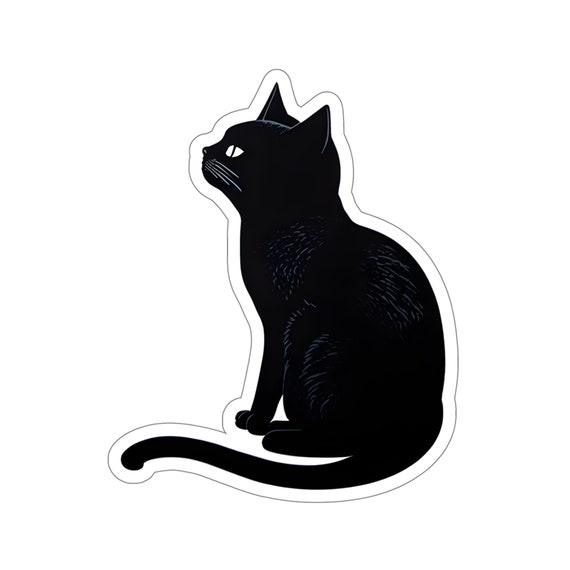 Simple Black Cat Sticker, HQ3, Black Cat, Cute, Adorable