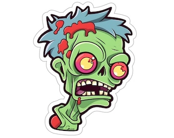 Creepy Zombie Face, HQ2, spooky, walking dead, undead stickers, cute zombie, colorful, gift for Halloween, horror, Kiss-Cut Stickers