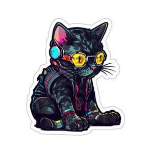 Cyberpunk Kitty Cat Stickers, K5, gift for cat lovers, futuristic, cute cats, animal sticker, hi-tech, cyber cat, cyberpunk sticker, kitten