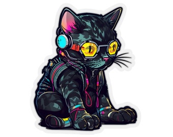 Cyberpunk Kitty Cat Stickers, K5, gift for cat lovers, futuristic, cute cats, animal sticker, hi-tech, cyber cat, cyberpunk sticker, kitten