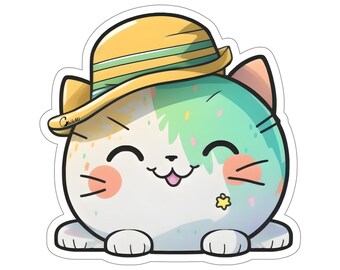 Cats in Hats, H3, gift for cat lovers, cute cats, kitty cat sticker, hat lovers, rainbow colors, adorable cat sticker, Kiss-Cut Stickers
