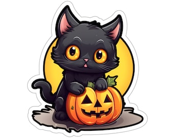 Halloween Kitty Cat Stickers, HK2, creepy, spooky, gift for cat lover, gift for Halloween, holiday, gift for kids, decoration, fun and cute