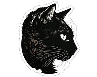 Autocollant décoratif de visage de chat, #2, autocollant de chat noir, autocollant de chaton, art de chat, autocollants de chat, joli, adorable, mignon, cadeau pour l&#39;amant de chat