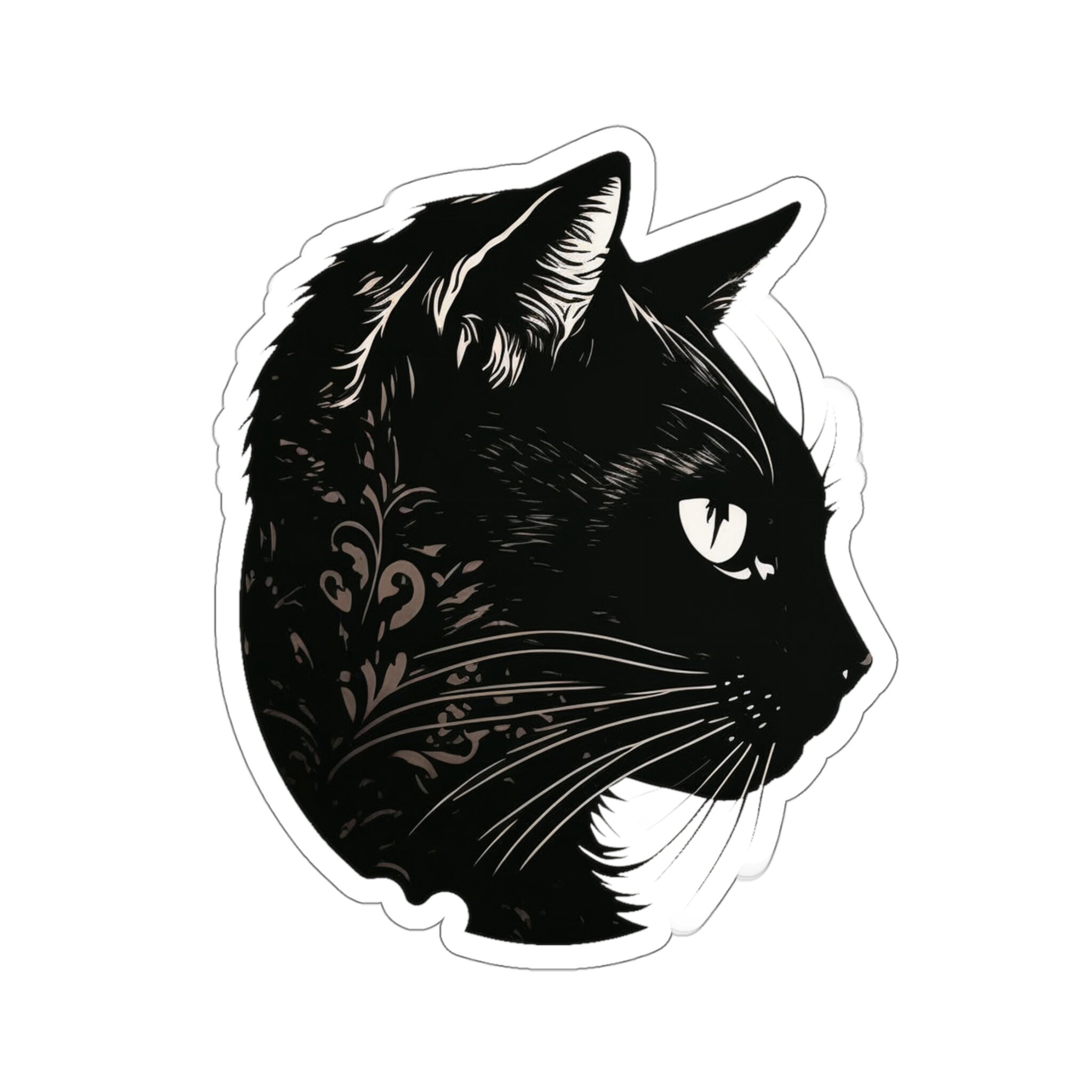 Decorative Cat Face Sticker, #2, black cat sticker, kitten sticker, cat art, cat stickers, pretty, adorable, cute, gift for cat lover