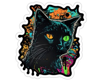 Zombie Kitty Cat #10, Frisky Cat, Effrayant, Effrayant, Graffiti coloré, Design amusant, Autocollants Kiss-Cut