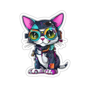 Cyberpunk Kitty Cat Stickers, K11, gift for cat lovers, futuristic, cute cats, animal sticker, hi-tech, cyber cat, cyberpunk sticker, kitten