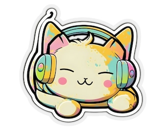 Headphone Cat Stickers, H8, gift for cat lovers, cute cats, kitty cat sticker, music lovers, adorable cat sticker, Kiss-Cut Stickers