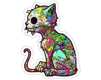 Zombie Kitty Cat Sticker, #13, Zombie Sticker, Cat Sticker, Spooky, Creepy, Undead, Colorful Graffiti, Punk Cat, Kiss-Cut Stickers