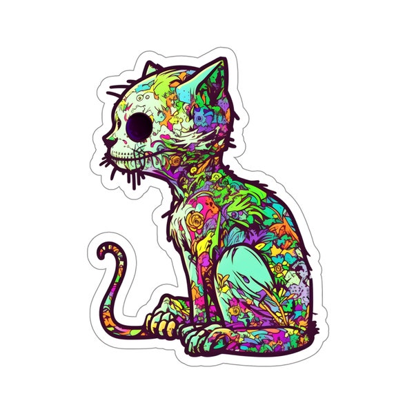 Zombie Kitty Cat Sticker, #13, Zombie Sticker, Cat Sticker, Spooky, Creepy, Undead, Colorful Graffiti, Punk Cat, Kiss-Cut Stickers