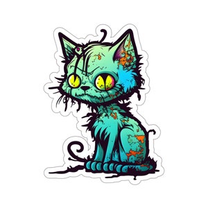 Zombie Kitty Cat Sticker, #15, Zombie Sticker, Cat Sticker, Spooky, Creepy, Undead, Colorful Graffiti, Punk Cat, Kiss-Cut Stickers