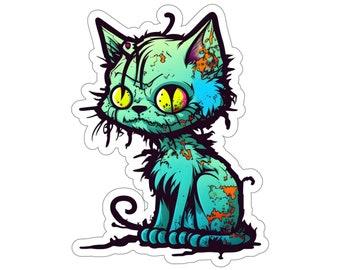 Zombie Kitty Cat Sticker, #15, Zombie Sticker, Cat Sticker, Spooky, Creepy, Undead, Colorful Graffiti, Punk Cat, Kiss-Cut Stickers