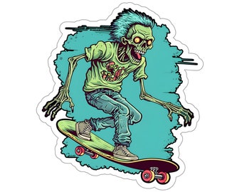 Retro Zombie Skater Stickers, ZS11, zombie stickers, nostalgia, 80s, 90s, skateboard, skater, undead, gift for horror fan, vintage, decal