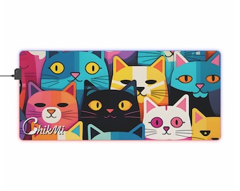 Cat Faces LED Gaming Mousepad CMP2, computer, PC, Kitty Cat, Cute, gift for cat lovers, gift for gamer, computer accessory