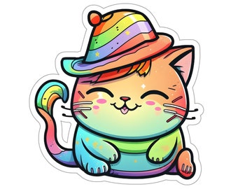 Cats in Hats, H2, gift for cat lovers, cute cats, kitty cat sticker, hat lovers, rainbow colors, adorable cat sticker, Kiss-Cut Stickers