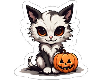 Halloween Kitty Cat Stickers, HK3, creepy, spooky, gift for cat lover, gift for Halloween, holiday, gift for kids, decoration, fun and cute