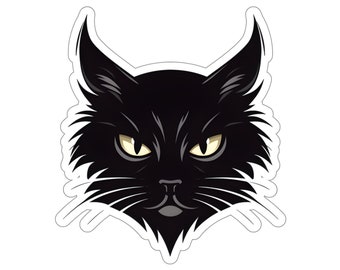 Simple Cat Logo, CL1, black and white, black cat, cute, adorable, illustration, kitty cat, gift for kids, gift for cat lover, decal