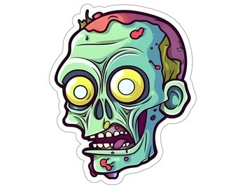 Creepy Zombie Face, HQ6, spooky, walking dead, undead stickers, cute zombie, colorful, gift for Halloween, horror, Kiss-Cut Stickers