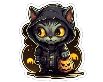 Halloween Kitty Cat Stickers, HK1, creepy, spooky, gift for cat lover, gift for Halloween, holiday, gift for kids, decoration, fun and cute