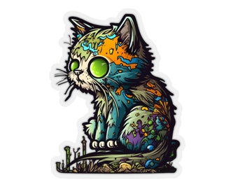 Zombie Kitty Cat Sticker, #16, Zombie Sticker, Cat Sticker, Spooky, Creepy, Undead, Colorful Graffiti, Punk Cat, Kiss-Cut Stickers