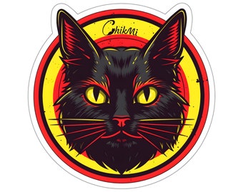 Simple Cat Logo, CL2, red and yellow, black cat, cute, adorable, illustration, kitty cat, gift for kids, gift for cat lover, decal