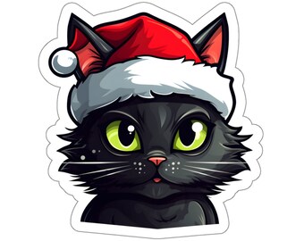 Christmas Cat Stickers, CCS2, Santa hat, gift for cat lovers, gift for kids, Christmas, festive, feline, holiday, cute kitty cat