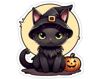 Halloween Kitty Cat Stickers, HK4, creepy, spooky, gift for cat lover, gift for Halloween, holiday, gift for kids, decoration, fun and cute